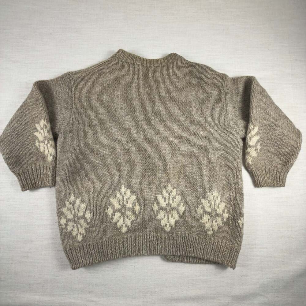 Vintage Hand-Knit Wool Snowflake Cardigan Sweater - Picture 8 of 8
